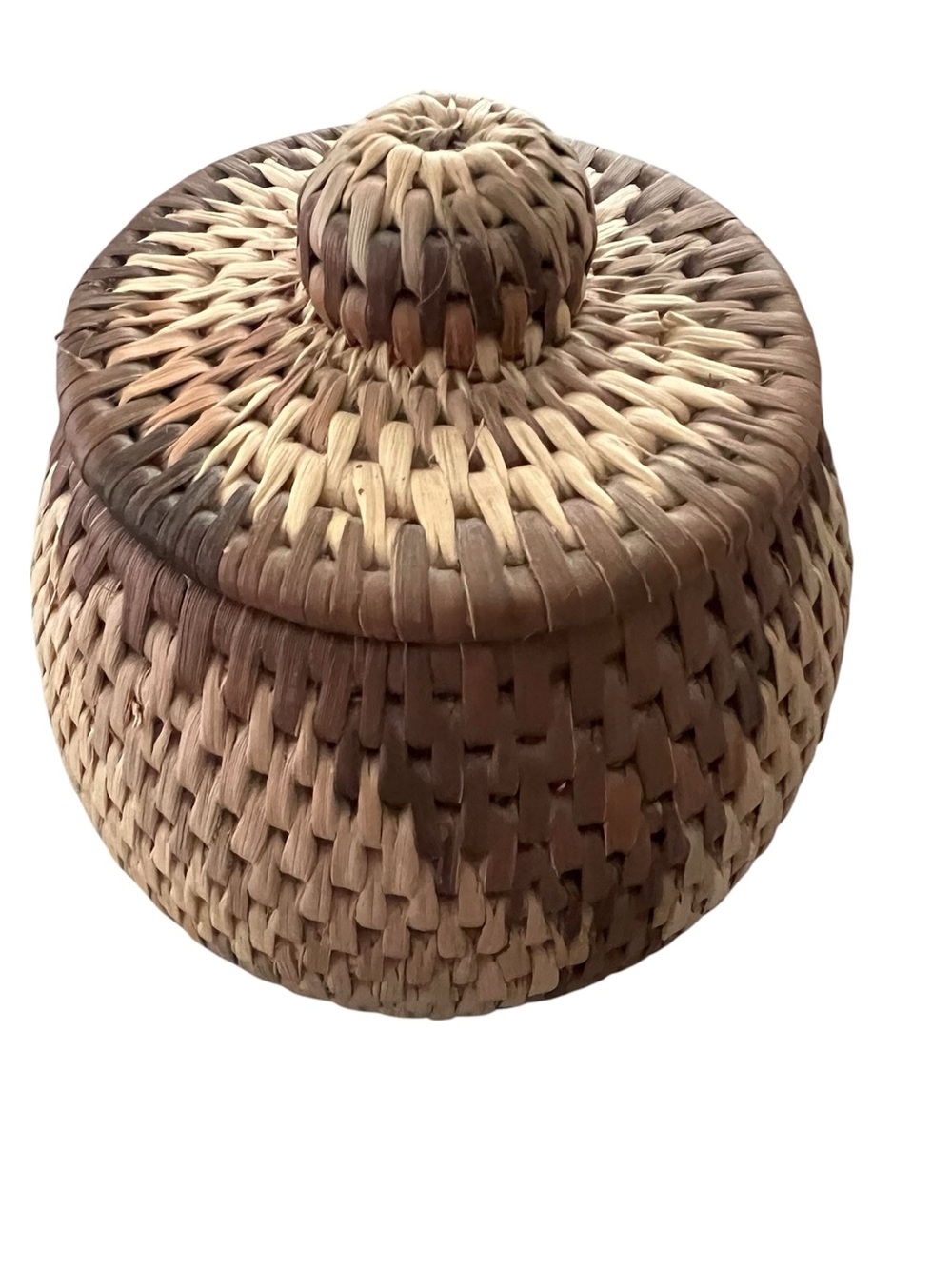 Handwoven Herb Basket with Knobbed Lid